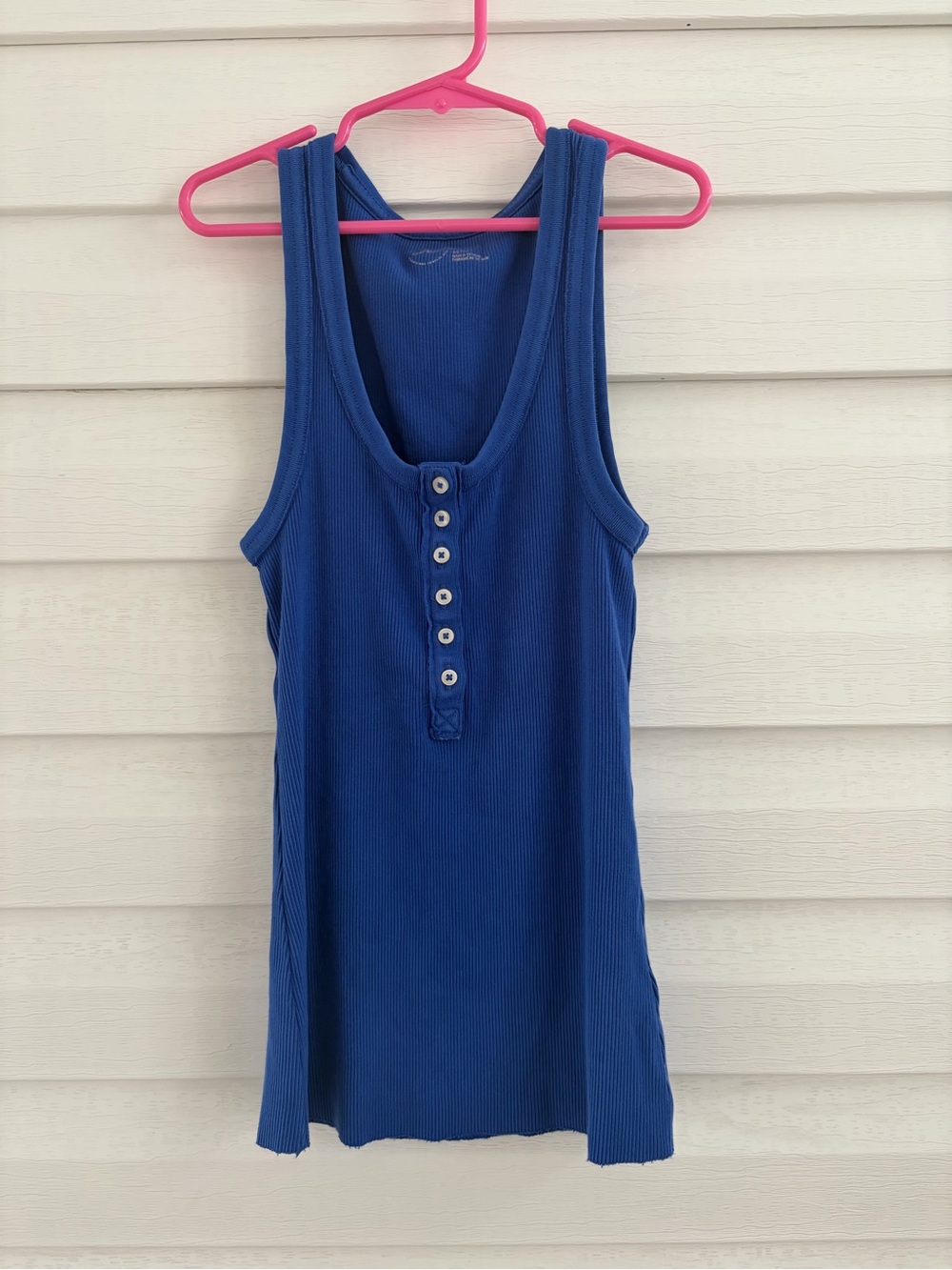 Aerie Blue Ribbed Henley Tank Top XS Y2K 2000s Cotton Stretch